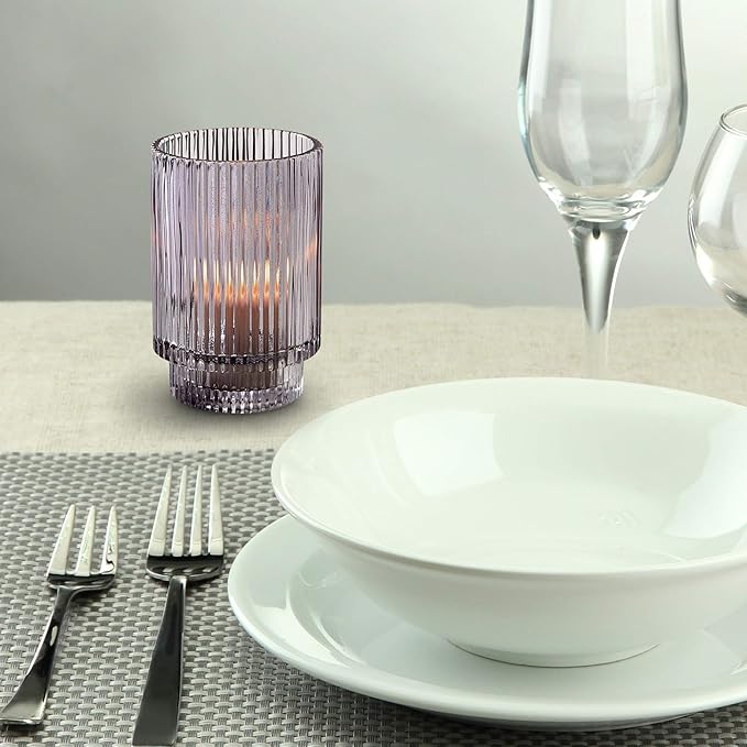 Serene Spaces Living Smoke Ribbed Glass Votive Holder, Perfect for Weddings and Home Décor, Measures 5" Tall and 3.25" Diameter
