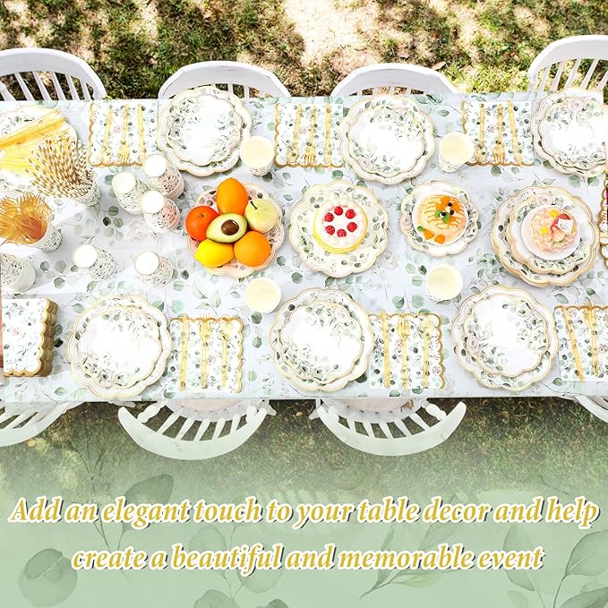 452 Pcs Sage Green Baby Shower Party Decorations for 50, Eucalyptus Leaves Paper Plates Napkins Cups Tablecloth Cutlery Straws for Bridal Baby Shower Birthday Woodland Party Supplies