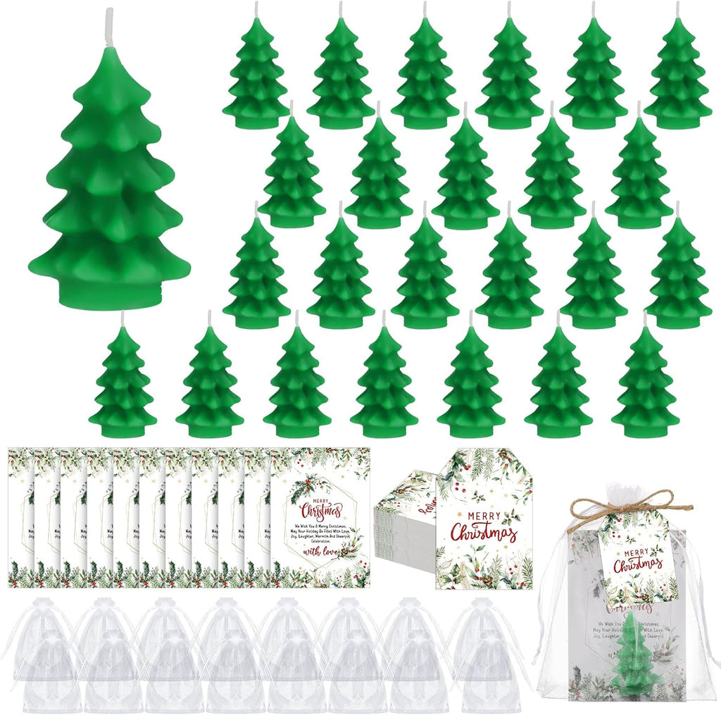 Conelist 24 Sets Christmas Party Favors Christmas Tree Soy Wax Candles with Organza Bag and Cards Bulk Portable Party Favors Xmas Gifts for Guest Celebration Supplies Decor