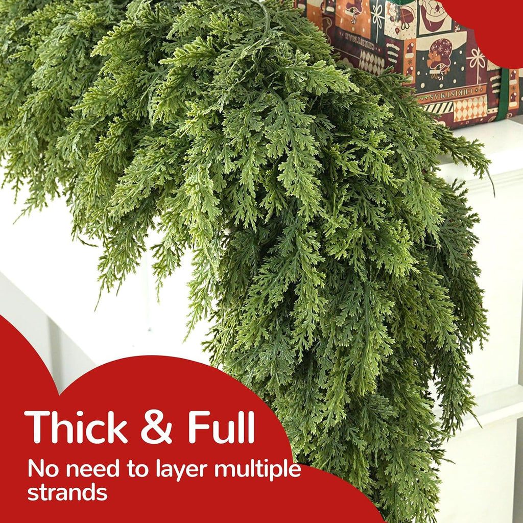 giauma 9ft double fullness artificial christmas cedar garland shown in use