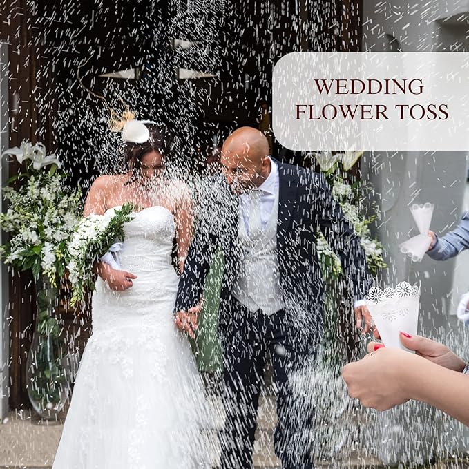 Yinsun 60pcs Wedding Confetti Cones White Hollow Paper Cone, Flower Pattern Confetti Lace Paper for Small Bouquet Rose Petal Candy Wedding Party
