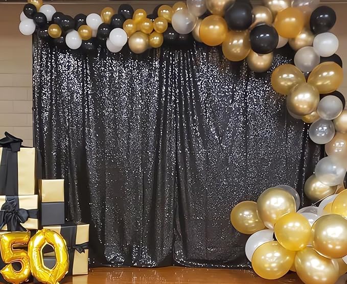 ShinyBeauty Black Sequin-Backdrop-20FTx10FT Sequins Fabric Backdrops for Photoshoot Panel Heavy Duty Background 10FT Glitter Curtain Happy Birthday Drapes