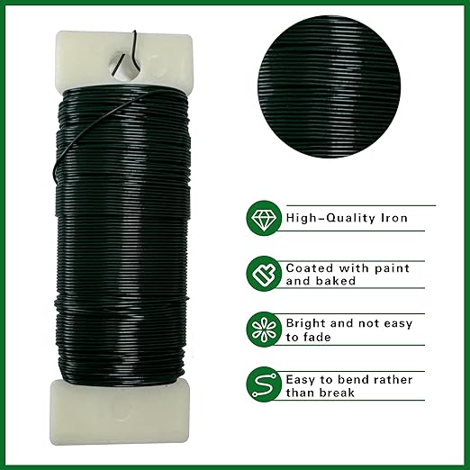 Green Floral Wire 3 Pack 114 Yards 22 Gauge Flexible Paddle Craft Wire for Wreath Making, Christmas Tree, Floral Arrangements and DIY Crafts