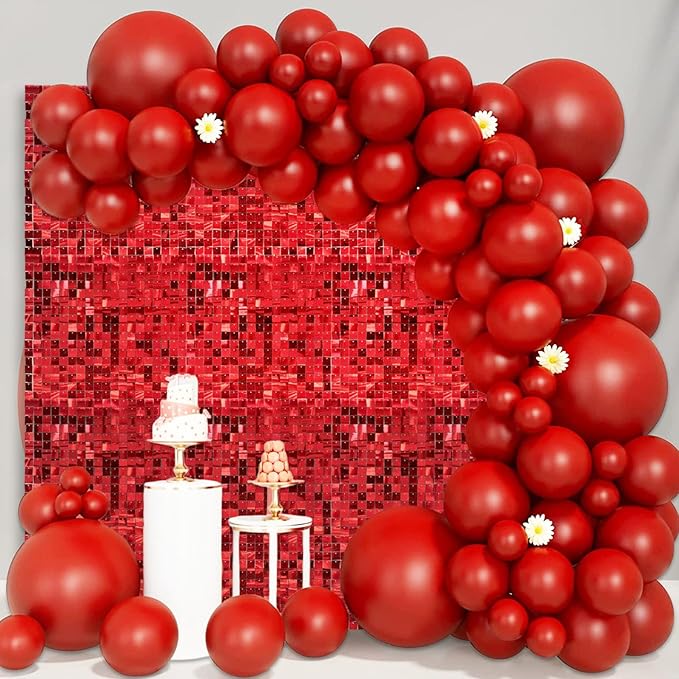 24PCS Red Shimmer Wall Backdrop, Laser Square Sequin Photo Backdrops Panel, Glitter Wall Background for Birthdays, Weddings, Christmas, Engagements, Disco Bachelorette Party Decoration (4FTx6FT)