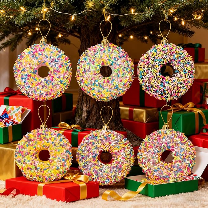 LANGXUN 6pcs Donut Candy Land 2025 Xmas Birthday Party Wedding Suppiles Decoration, Hanging Candy Cane Christmas Tree Décor, Christmas Decorative Hanging Ornaments Crafts