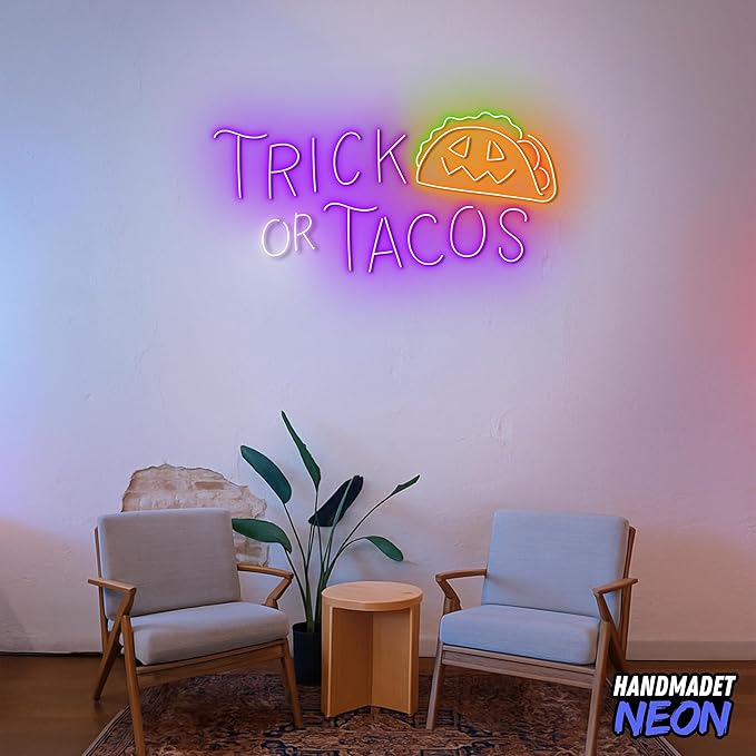Personalized Trick Or Tacos Halloween Neon Sign Accessories, Custom Restaurant Food Decor Led Light, Funny Decorative Wall Art Lights Signs, Gifts For Friends, Kids, Restaurateur
