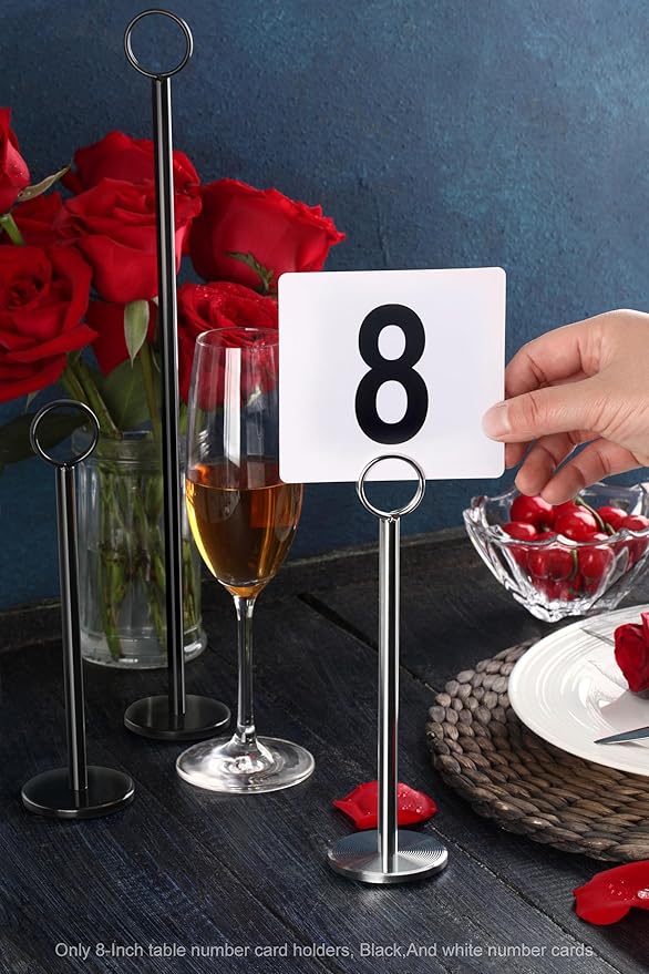 New Star Foodservice 27693 Ring Clip Table Number Card Holders, w/Number Cards, 1 to 24, Set of 24, 8-Inch, Black Stand
