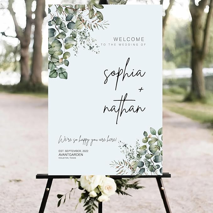 Wedding welcome sign, Greenery welcome sign, Modern greenery eucalyptus wedding sign