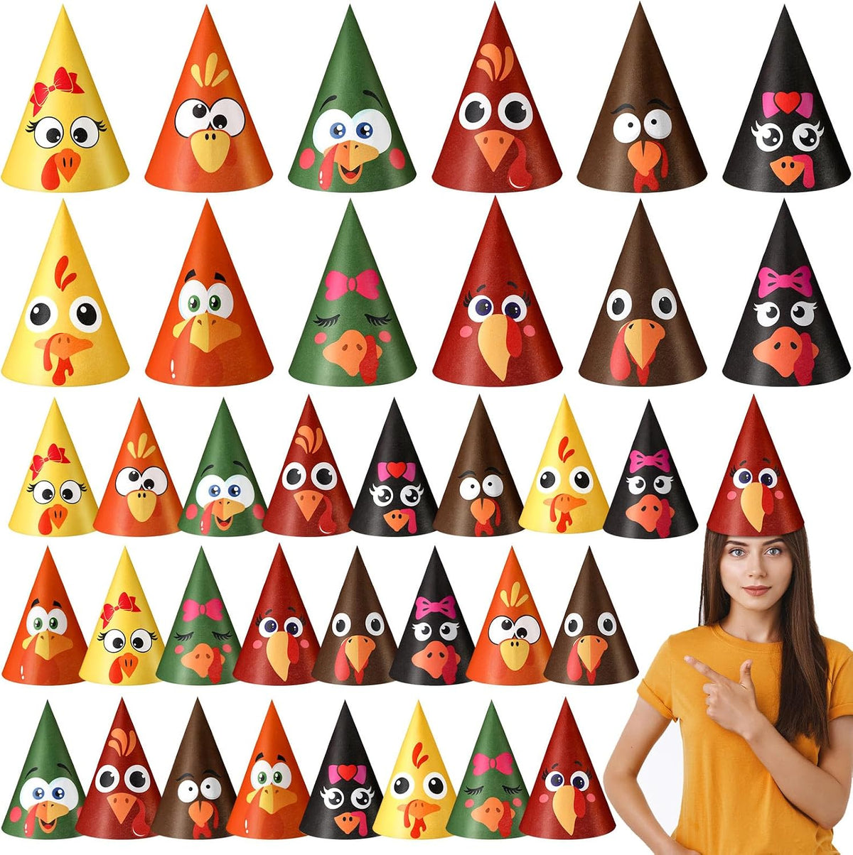 36 Pcs Thanksgiving Turkey Felt Cone Hats Party Costume