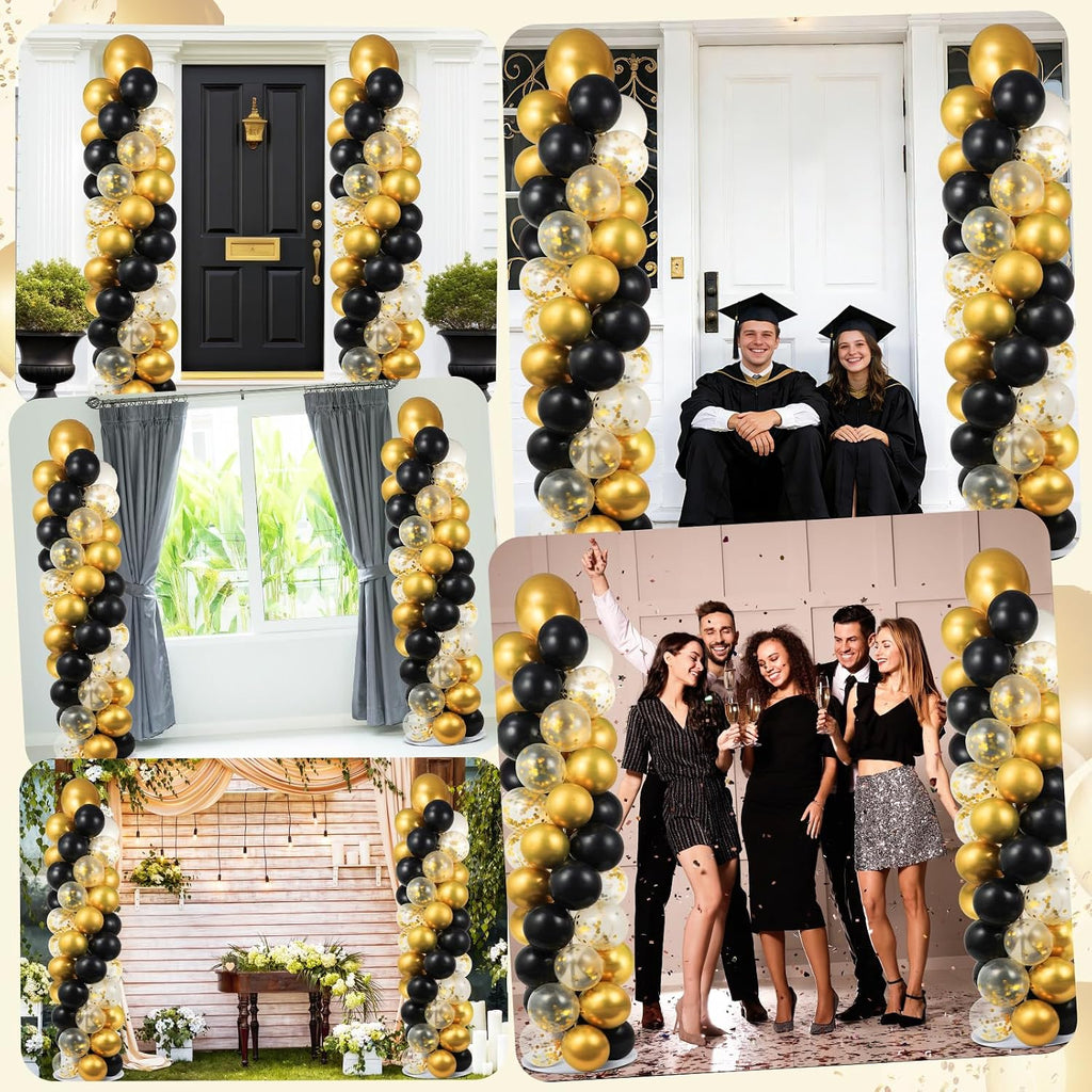 2 sets black and gold balloon column stand on a desk or shelf