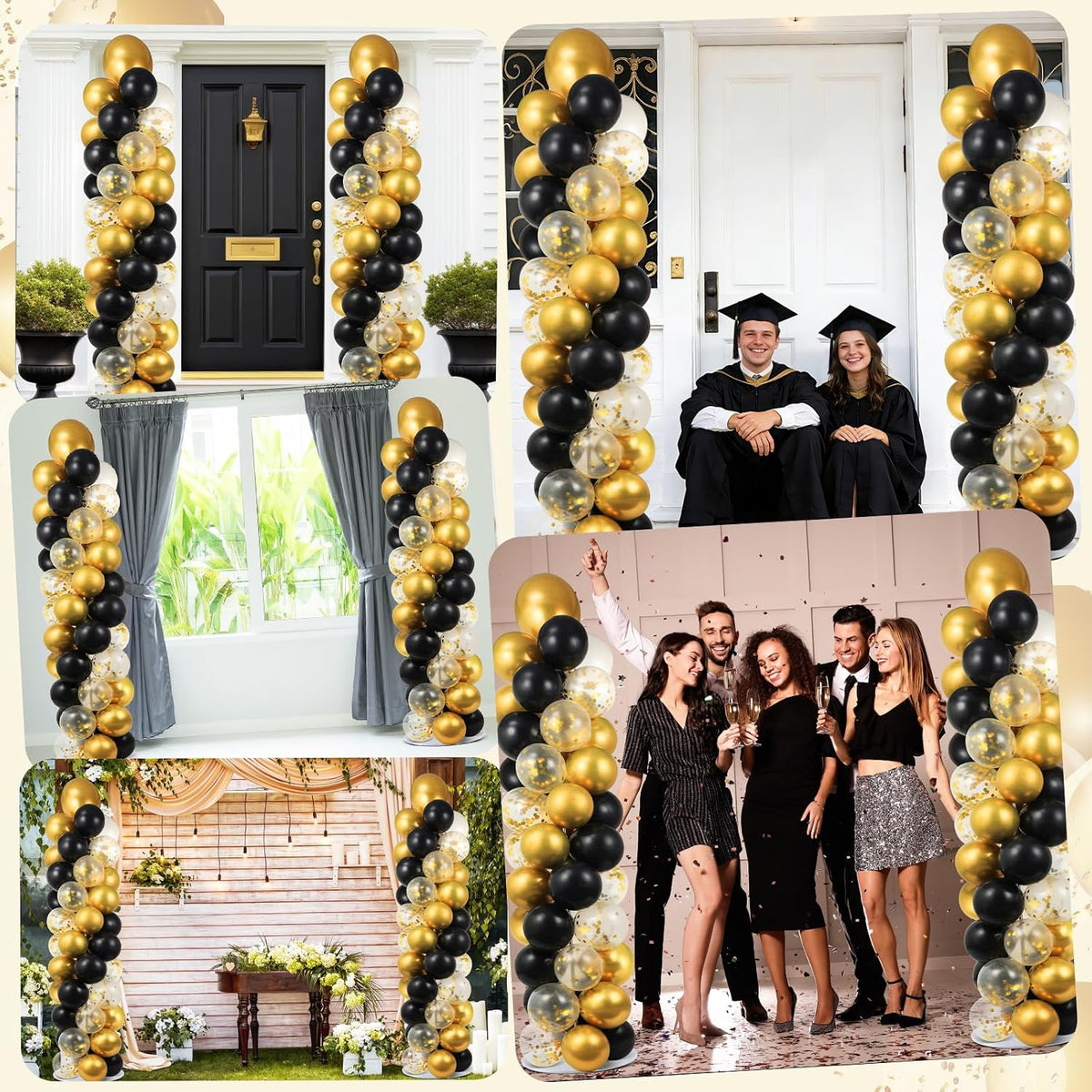 2 sets black and gold balloon column stand on a desk or shelf