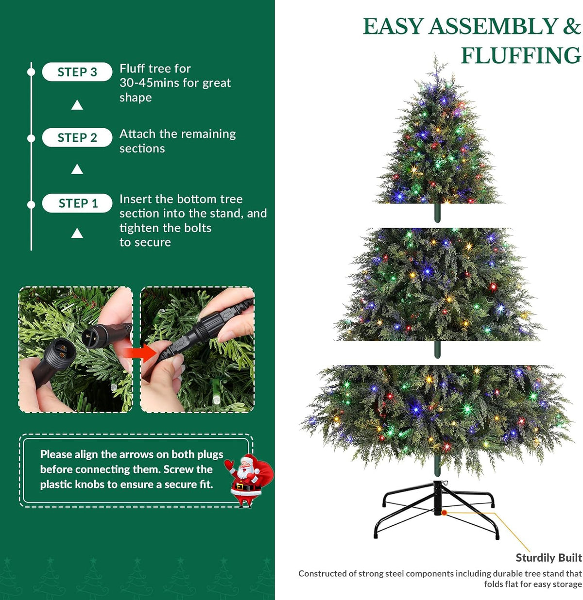 shareconn 7ft prelit artificial cypress christmas tree, dual showing dimensions