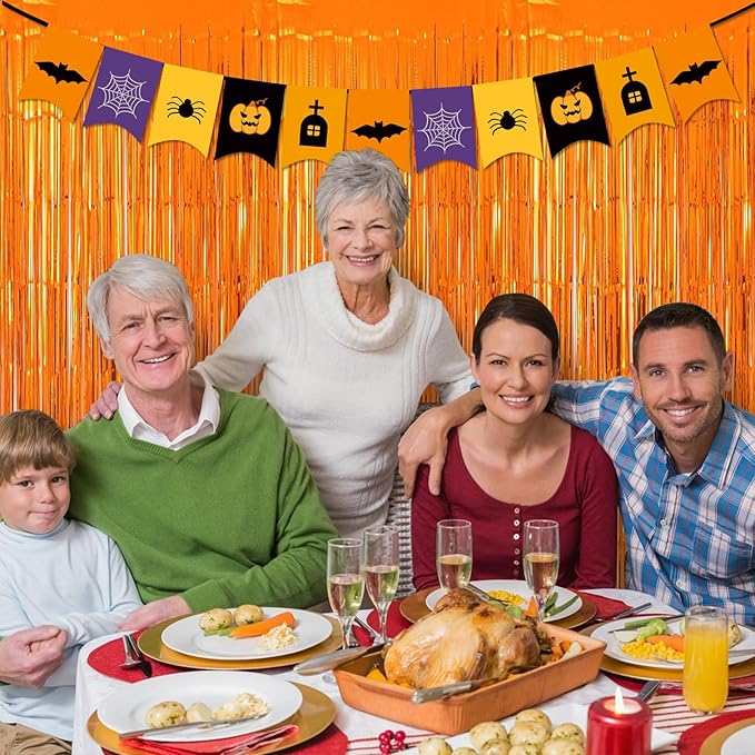 10 Pack Orange Backdrop Curtain 3.2ft x 8.2ft Metallic Tinsel Foil Fringe Curtains Photo Booth Background for Birthday Party Decoration Baby Shower Engagement Wedding Christmas Decoration (Orange)