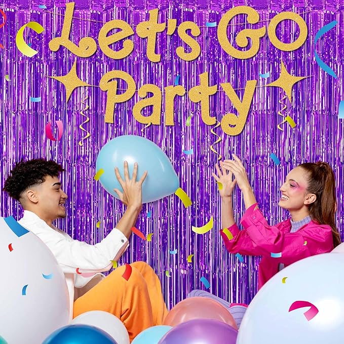 6 Pack Purple Foil Fringe Curtains Backdrop, 3.28 x 8.2 Ft Metallic Streamers Tinsel Curtains Background for Photo Booth, Birthday, Weddings, Carnivals, Graduation, Themed Party Decorations