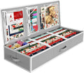 Simple Houseware 41.5" Wrapping Paper Storage Organizer - Fits 40 Rolls with Adjustable Straps, Interior Divider for Ribbons & Bows, 3 Clear Pockets for Gift Bags & Tools, 41.5''L x 16''W, Gray