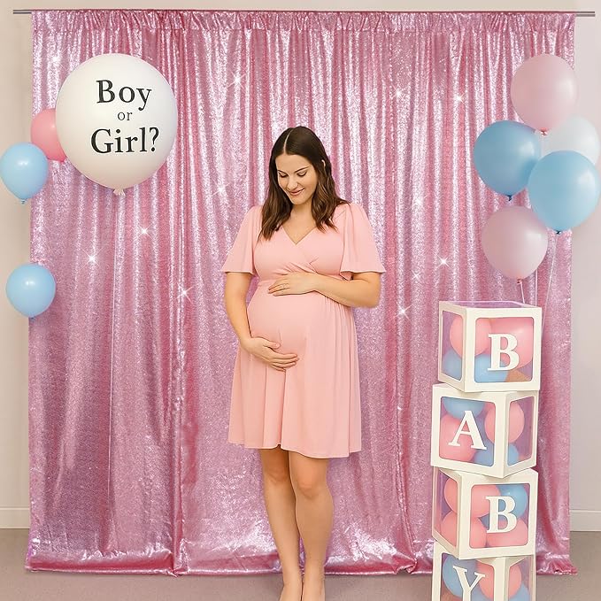 SquarePie Sequin Backdrop Less Transparent Background Sparkly Curtain for Wedding Party 6FT x 8FT Fuchsia Pink