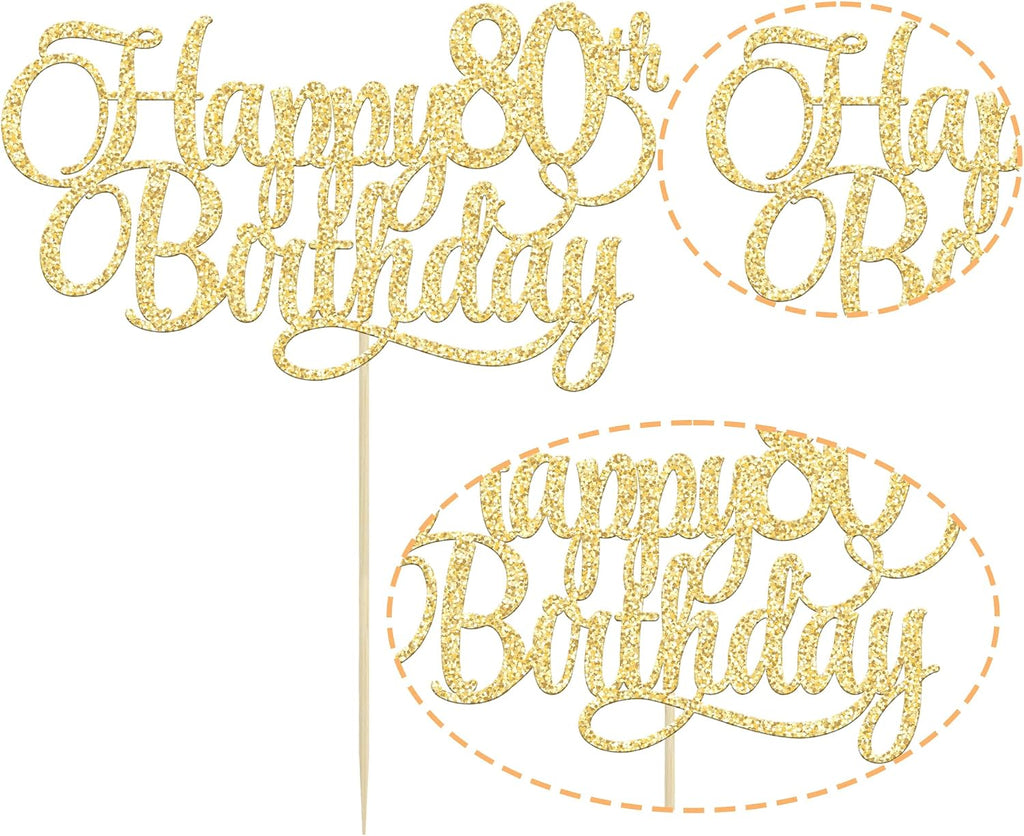 1 Pack Happy 80th Birthday Cake Topper Gold Glitter Number 80 Eighty Years Old Birthday Cake Pick Decoration For 80th Birthday Celebrating Anniversary Party Supplies