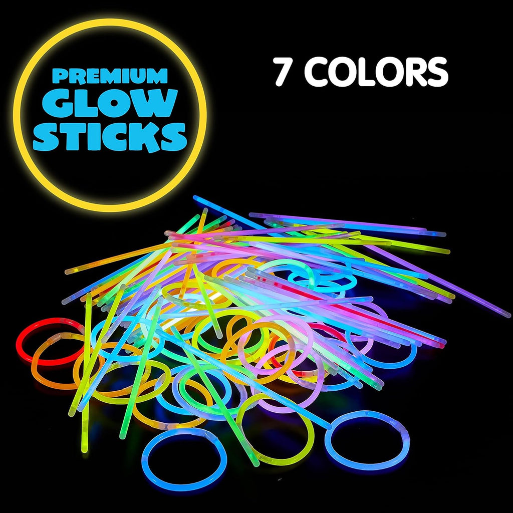 JOYIN 100 Pcs 8" Glow sticks Bulk Party Favors Pack, Neon Glow in the Dark Party Supplies, Light Up Necklaces and Bracelets with Connectors, Easter, Football, Birthday Decorations