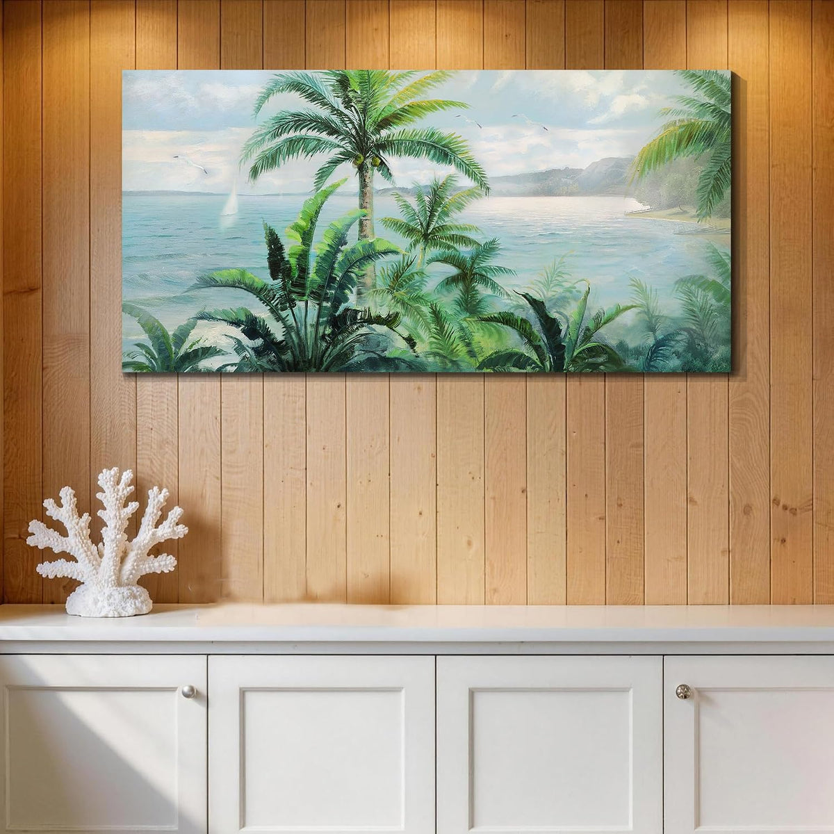 anolyfi palm tree green tropical canvas wall art, main product view