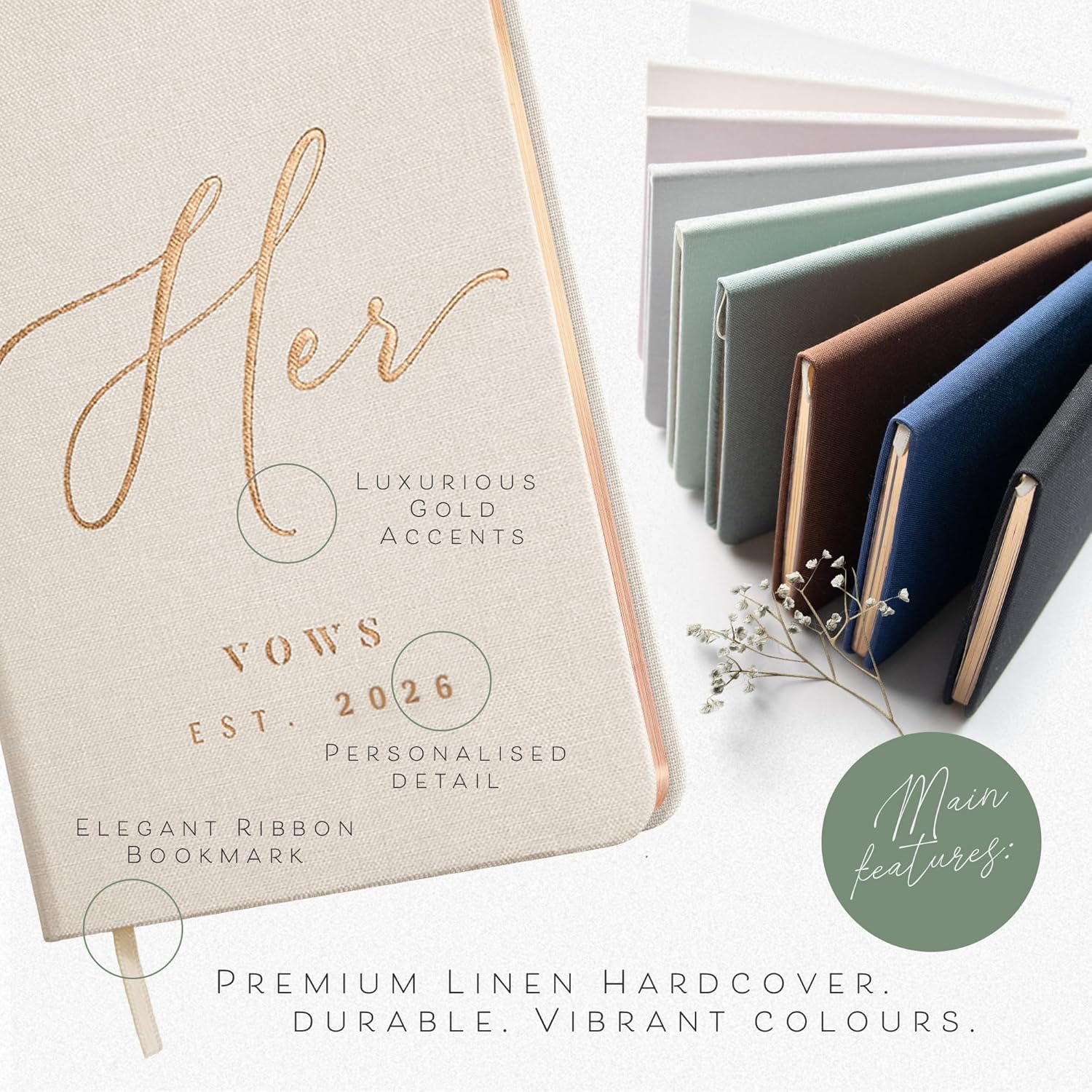 Custom 2026 Vow Books His & Hers - Ivory & Terracotta Linen Wedding Vow Books Ideal as Accessories for Brides & Grooms, His & Hers Gifts - Wedding Registry Must Haves 2026 & Elopement Essentials