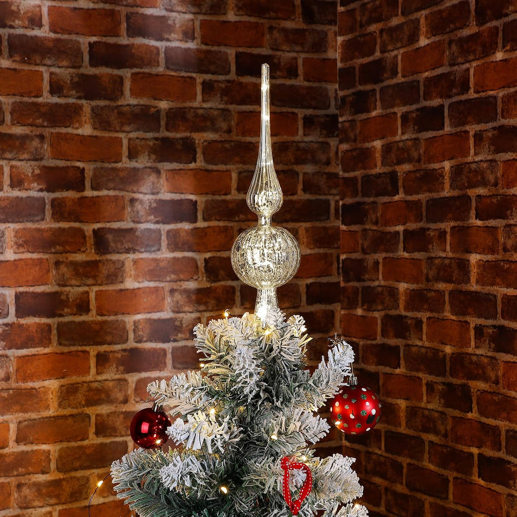 Gejoy Mercury Glass Finial Christmas Tree Topper 12 Inches Vintage Spherical Xmas Tree Topper Mid Century Christmas Ornament for Home Xmas Holiday Party Decorations(Sliver)