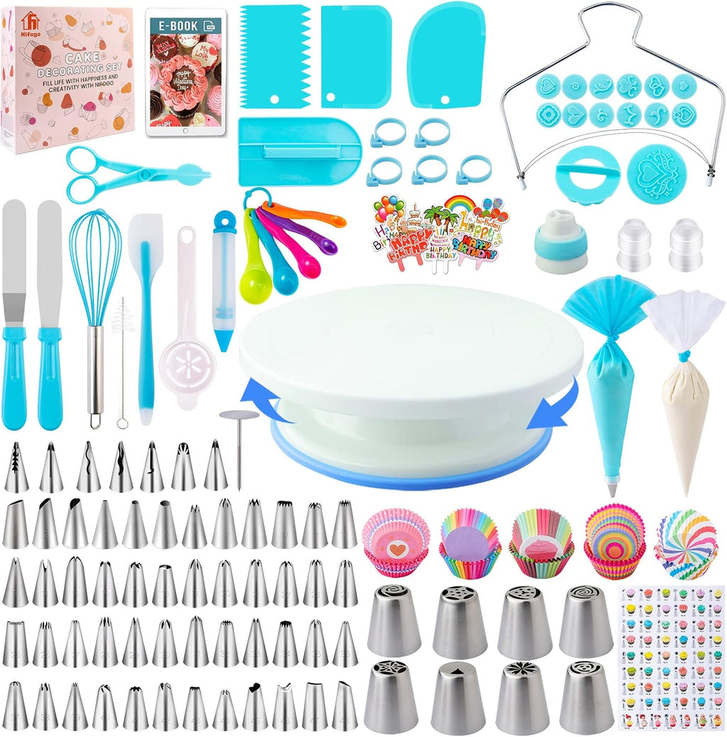 Cake Decorating Supplies Kit Tools 356pcs, Nifogo Baking Accessories with Cake Turntable, Pastry Piping Bag, Piping Icing Tips for Beginners