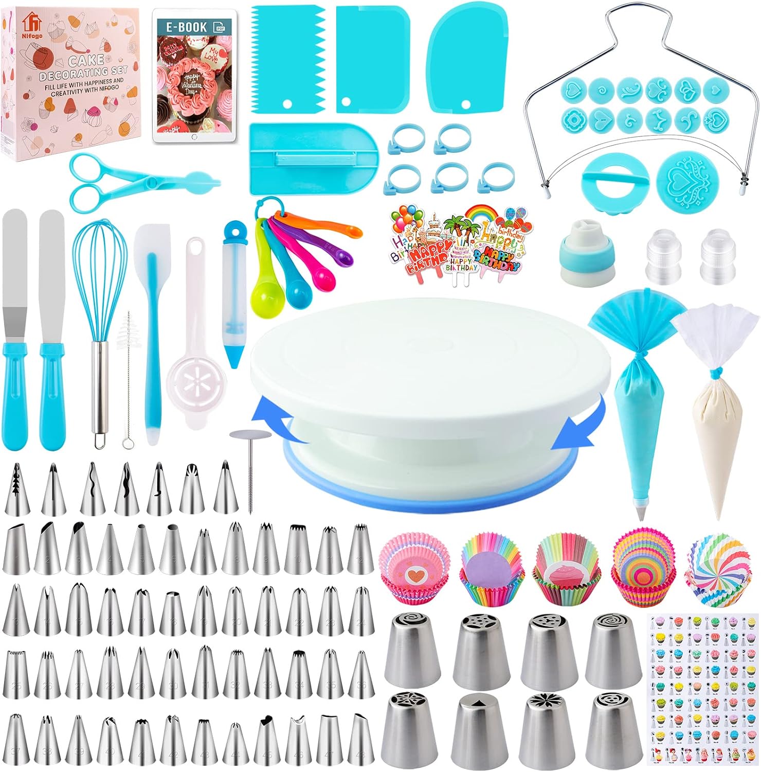 Cake Decorating Supplies Kit Tools 356pcs, Nifogo Baking Accessories with Cake Turntable, Pastry Piping Bag, Piping Icing Tips for Beginners