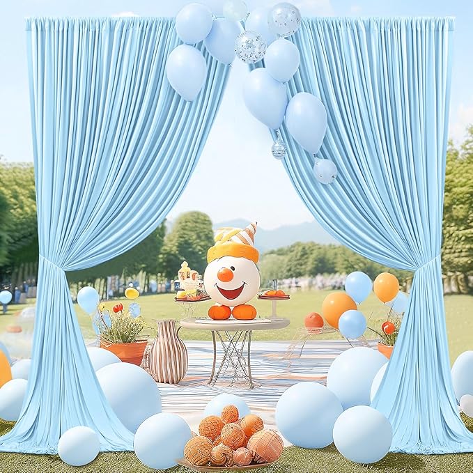 20 x 10ft Wrinkle Free Dusty Blue Backdrop Curtains for Parties Weddings, Thick Silky Polyester Fabric Backdrop Drapes, 4 Panels 5X 10 ft Photo Background Cloth for Birthday Gender Reveal Photography