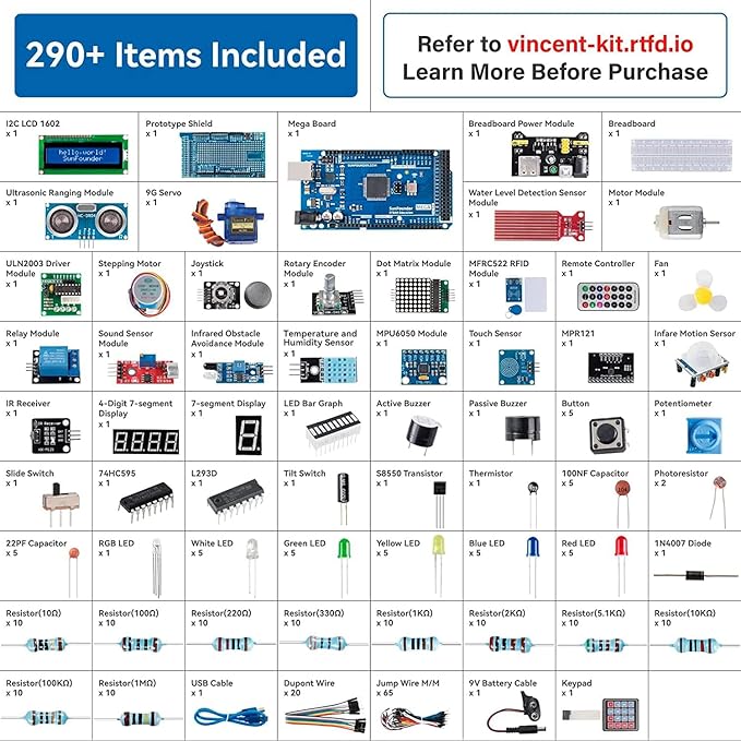 SunFounder Project The Most Complete Electronics Starter Kit Compatible with Arduino Mega 2560 R3 Mega328 Nano, 73 Tutorials Included