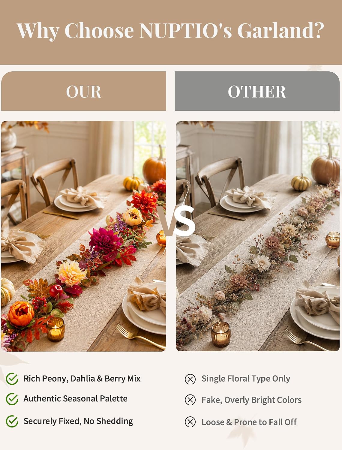 nuptio 6ft fall garland for mantle: fall decor, side view