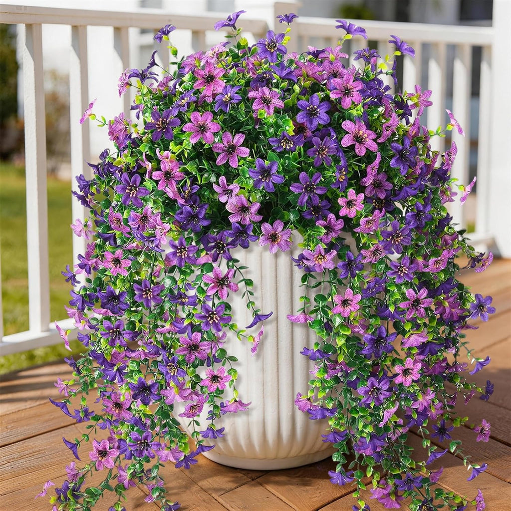 INQCMY Artificial Fake Hanging Flowers Plants for Outdoor Summer Decoration,2 PCS Faux Silk Daisy with Eucalyptus Leaves,UV Resistant Look Real for Outside Home Planter Porch Patio Balcony Yard Decor