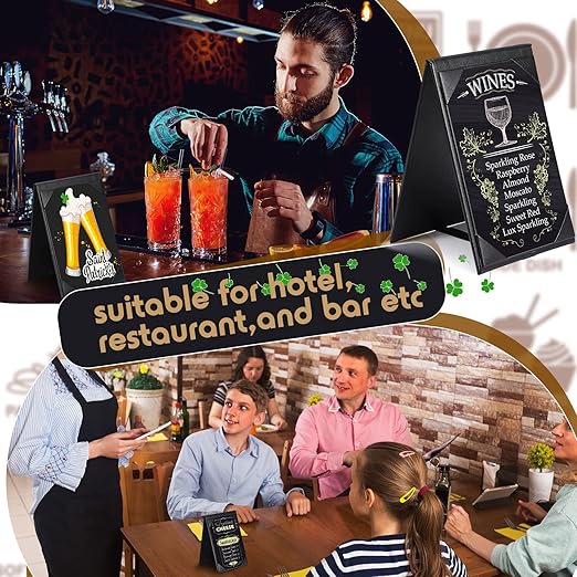 Gerrii Leatherette Table Tents Black PU Leather Menu Covers Bulk Double Sided Frame Sign Holders 2 Side Drink Dessert Menu Folders for Restaurant Coffee Cafe Bar Wedding Supplies(12 Pack,4 x 6 Inch)