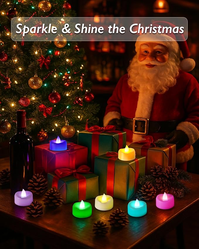 Raycare 7-Color Changing LED Tea Lights Battery Operated, 200+Hour Flickering Votive Candles, Realistic Fake Flameless TeaLights for Wedding Party Halloween Thanksgiving Christmas Decorations, 24 Pack