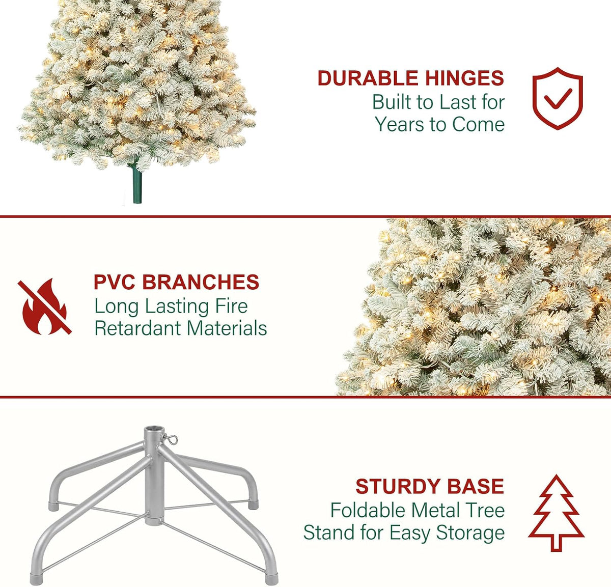 Hykolity 6 ft Prelit Snow Flocked Christmas Tree with 200 Warm White LEDs