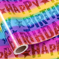 LeZakaa Holographic Birthday Wrapping Paper Roll, Happy Birthday Lettering with Colorful Stars, Rainbow Metallic Foil, with Cut Lines, for Boys Girls, Mini Roll, 17 inches x 32.8 Feet
