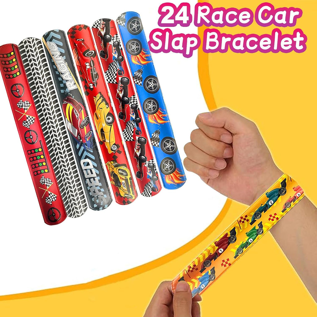 CZWXOXO 24 Pcs Race Car Party Decorations Favors Racing Bracelet Racing Wristbands Bracelet Checkered Slap Bracelets Dirt Bike Task Game Decorations Car Birthday Party Supplies