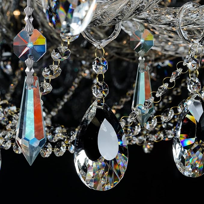 48 Pcs Chandelier Crystal Replacement 38 mm Teardrop & Icicle Crystal Prisms Hanging Gems Parts for Lamps and Chandeliers Suncatcher Christmas Tree Windows Home Decor (Clear)