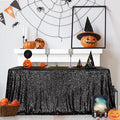 SquarePie Sequin Tablecloth 50 x 72 Inch Black Sparkly Table Cloth for Halloween Wedding Party