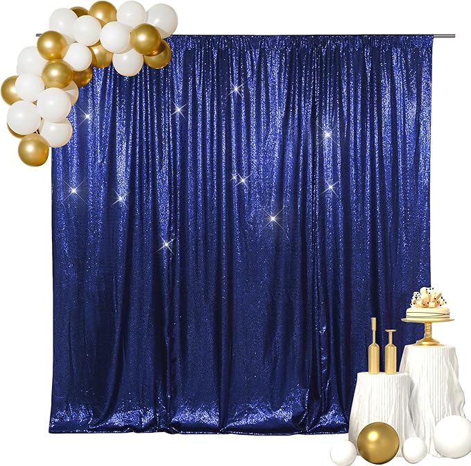 SquarePie Sequin Backdrop Curtain Less See Through Background for Wedding Party 7FT x 7FT Navy Blue
