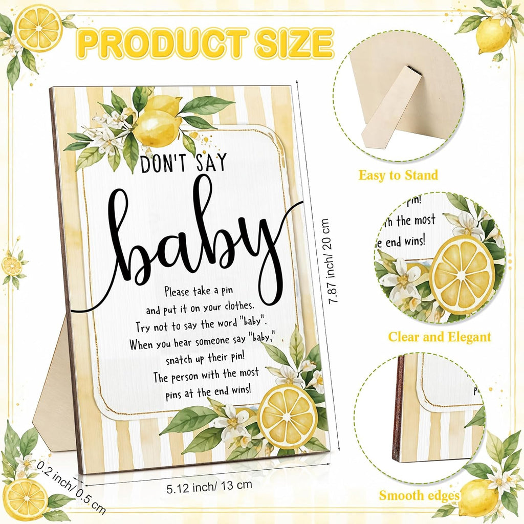 Unittype 51 Pcs Don't Say Baby Shower Game Supplies Include Baby Shower Sign and 50 Mini Clothespins for Boys Girls Gender Reveal Party Game Prizes (Lemon)