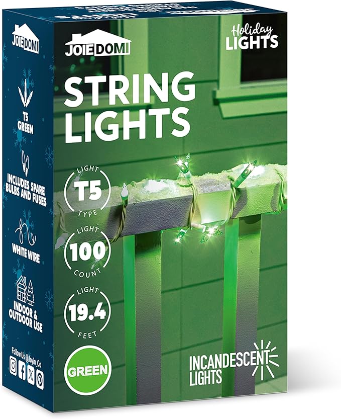 Joiedomi Christmas String Lights Indoor,100 Count Mini Green Light,21.4 FT Lighting Decor for Patio Dorm Classroom Bedroom Holiday Wedding Party Garland Birthday Festival,White Wire