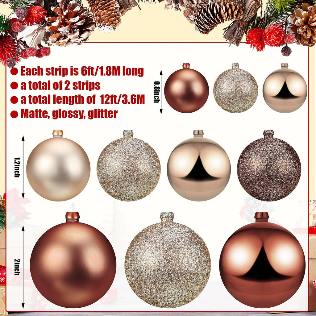 6 ft christmas ball ornament garland, brown, champagne shown in use