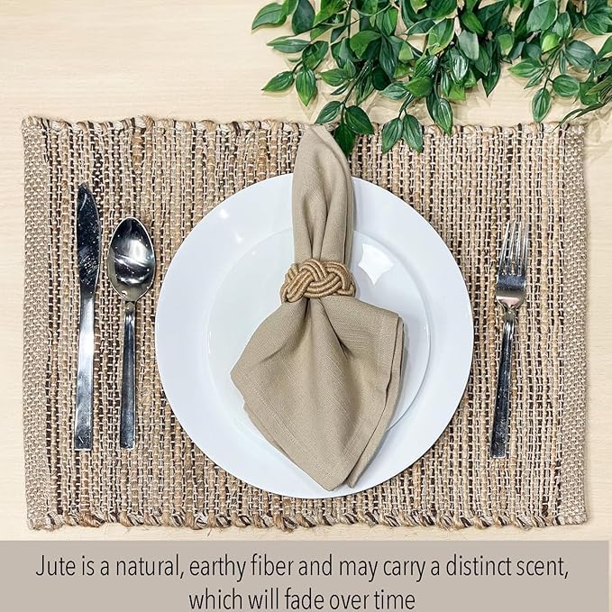 Chardin Home Natural Jute & Brown Placemats, Set of 4 – Rustic Handmade Boho Table Mats, 13x19 Inch Dining Table Placemats for Kitchen, Everyday Meals, Holidays, Farmhouse or Modern Table Décor