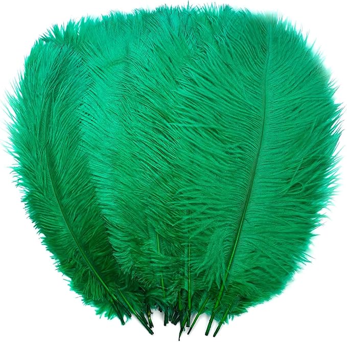 YAKRUNA 30PCS Green Ostrich Feathers Bulk 12-14 Inches for Centerpieces for Wedding Birthday Gatsby Party, Decorative Plumes for Vase & Table & Christmas Tree Decor (30-35cm, Green)