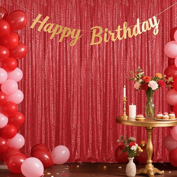 Red Sequin Backdrop Curtain 4 Pieces 2FTx8FT Glitter Photography Backdrop for Party Wedding Birthday Christmas Decorations