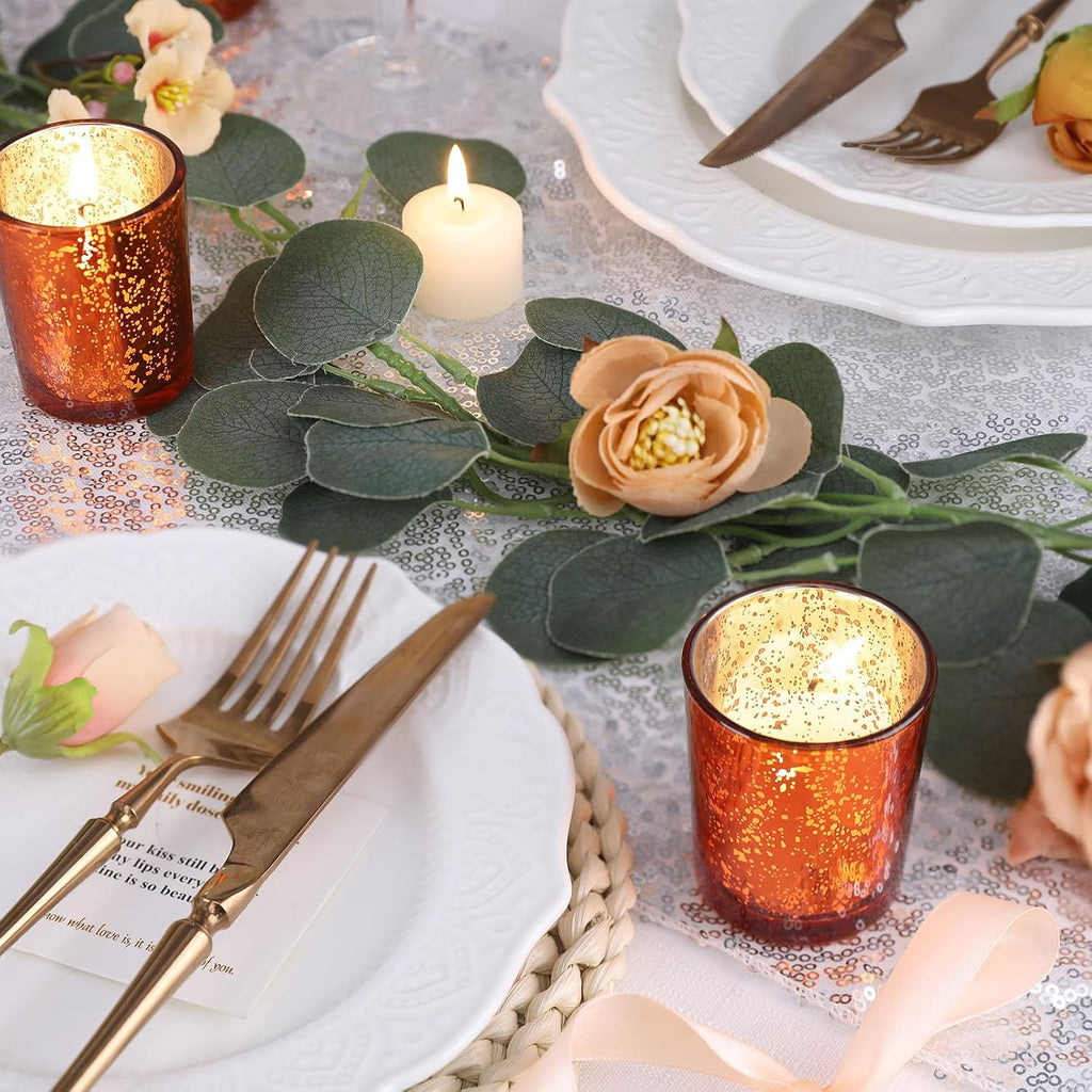 DARJEN 24 Pcs Orange Votive Candle Holders, Tea Lights Candles Holders | for Wedding Centerpieces & Party Decorations, Fall Home Table and Thanksgiving Day