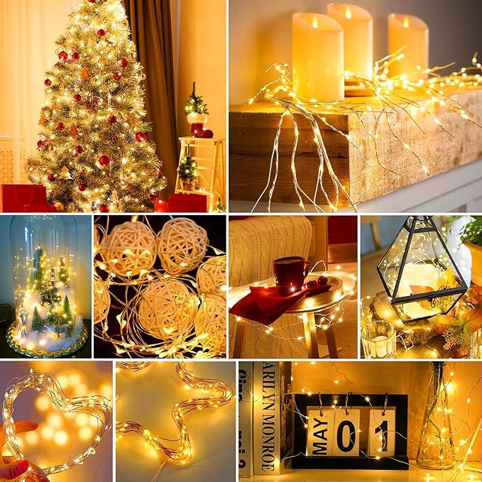 pozzolanas 8 Pack Warm White Battery Operated String Lights - 7ft Waterproof Fairy Lights with 20 LEDs for Home, Mason Jar, Party, Wedding, Halloween, Christmas Decorations