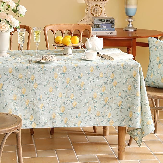 patdrea Designer Linen Green Tablecloth for Rectangle Table,Vintage Yellow Fruits Pattern Extra Long Table Cloth,Decoration Cover for Kitchen Dining,Christmas,Thanksgiving,Party,63"x110"-Ania a