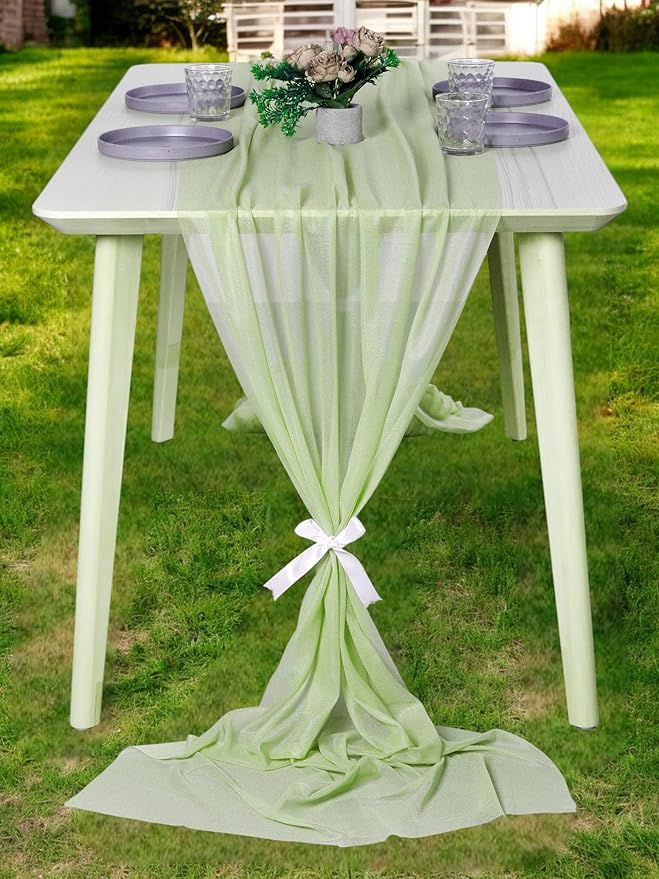 MDS 2 Pack 10ft Chiffon Table Runner 29 x 120 Inches Sheer Wedding Runner Romantic Rustic Table Runner for Wedding Decorations, Birthday Parties, Bridal Shower Party Arch Decor - Sage Green