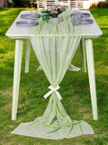 MDS 2 Pack 10ft Chiffon Table Runner 29 x 120 Inches Sheer Wedding Runner Romantic Rustic Table Runner for Wedding Decorations, Birthday Parties, Bridal Shower Party Arch Decor - Sage Green